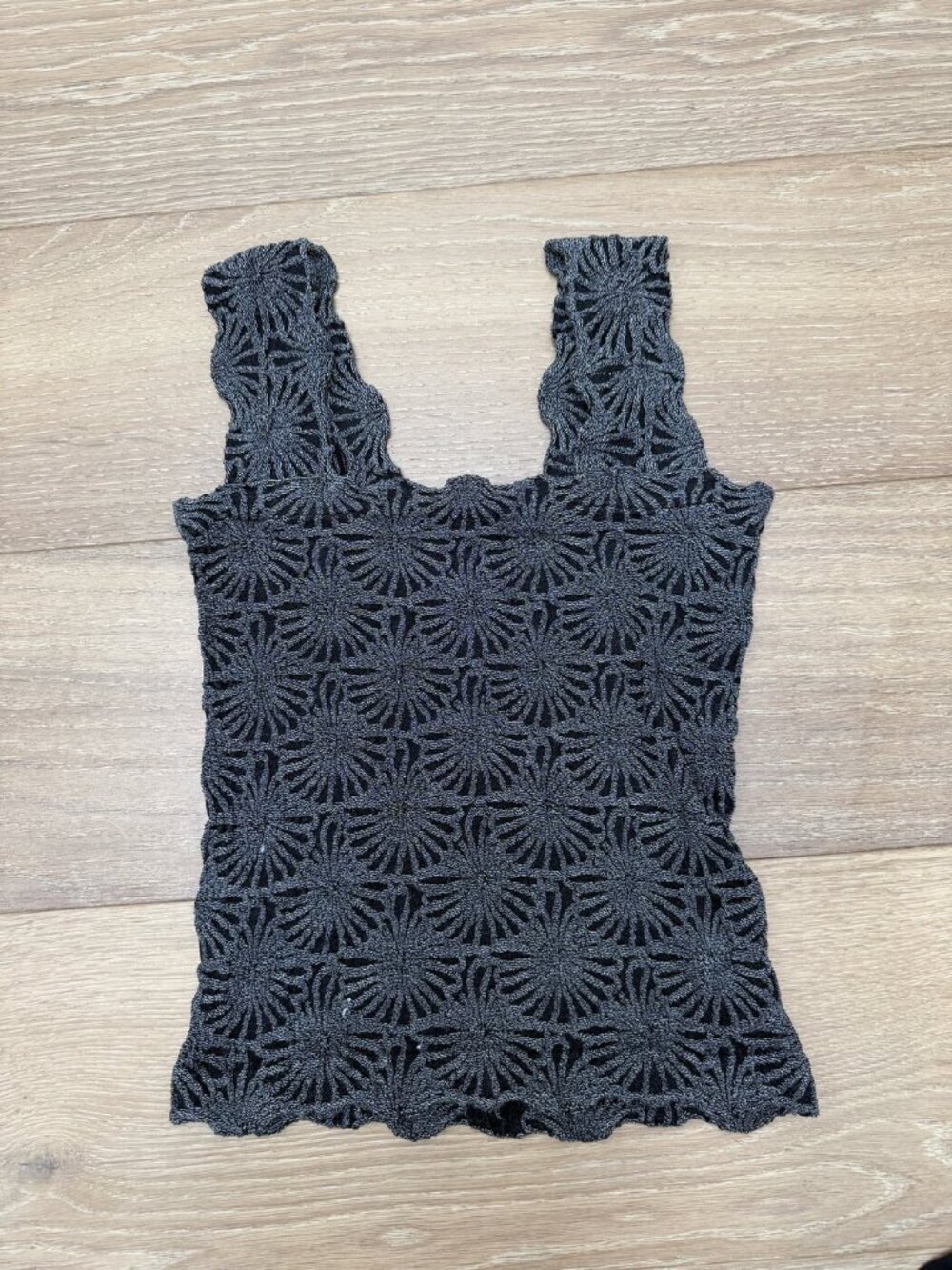 Navy Crochet Knit Tank Top Scalloped Trim - Size XS